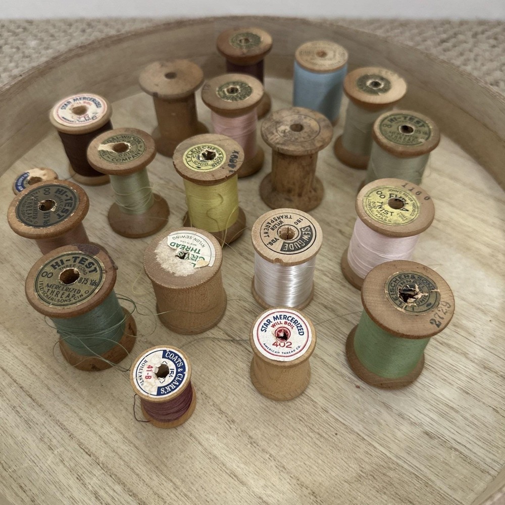 Wooden Thread Spools Vintage Lot 19 Hi-test Star Fleischer & Sons Mother's Day